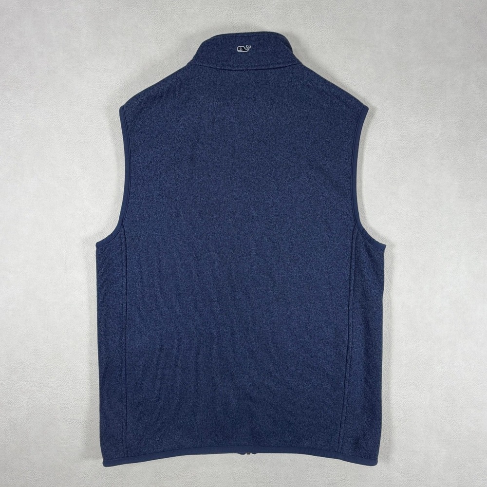 Vineyard Vines Mens Medium Heather Navy Full Zip Fleece Sweater Vest Blue - Picture 2 of 13